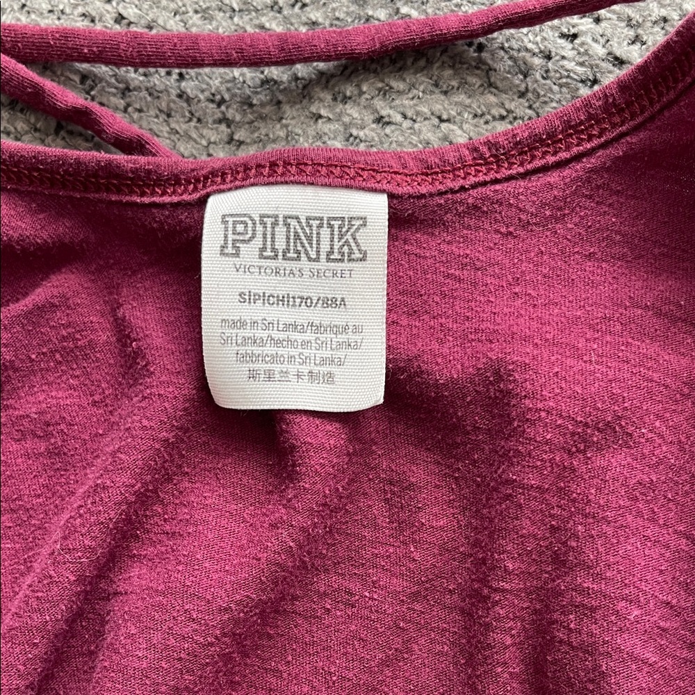 PINK Victoria's Secret Maroon Tank with White Logo and Crisscross Back - Picture 2 of 3